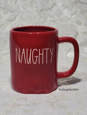 Rae Dunn NAUGHTY Red Ceramic Coffee Mug Christmas Holiday Artisan Collection